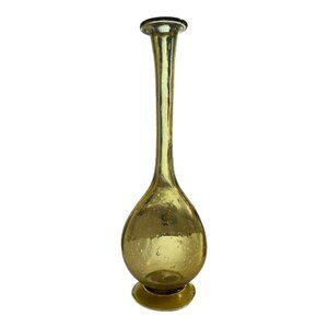 Vintage Amber Glass Vase with Character – 15.5" Hand Blown Mid Century Display